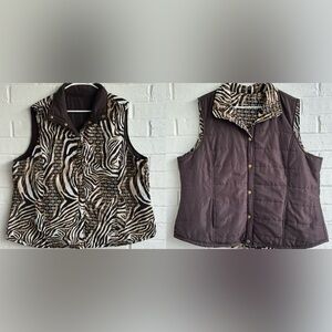 Zebra Print Button-Up Reversible Vest by Casual Identity SZ 2X Blk  Brown White